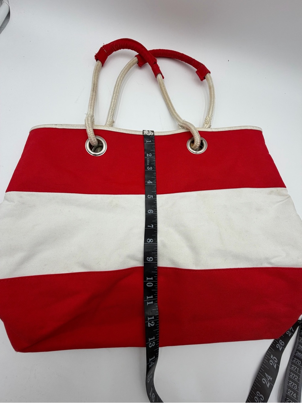 Vintage Lancôme Red White Reversible Beach Tote Bag With Pouch - Picture 7 of 8
